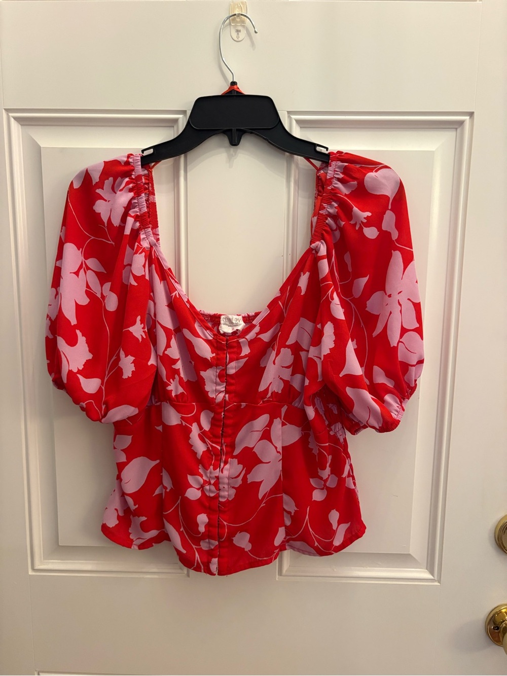 Sienna Sky Red Floral Puff-Sleeve Blouse